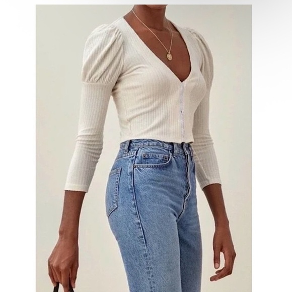 Reformation Tops - Reformation Einkorn Puff Sleeve Knit Top, Cream, Sz XS